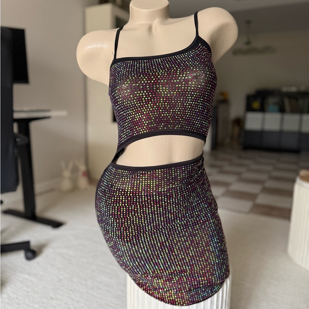 Banjul Black Dress Black with Iridescent Rhinestones - Size: Small